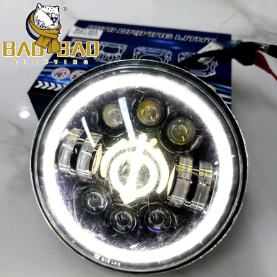 مصباح أمامي LED للدراجات النارية أبيض وأصفر مقاس 7 بوصات 12 فولت مقاوم للماء IP67